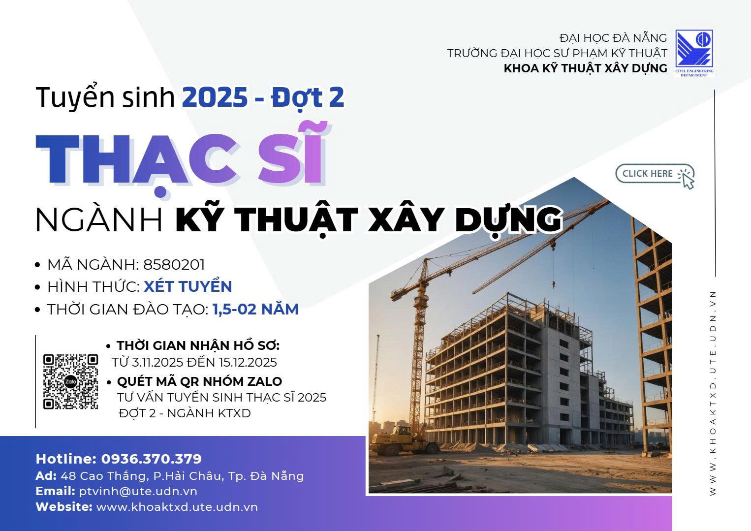 Tuyển sinh Thạc Sĩ ngành Kỹ thuật Xây dựng năm 2025 - Đợt 2