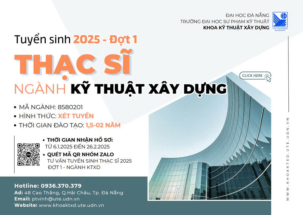 Trường ĐH Sư phạm Kỹ thuật – ĐH Đà Nẵng tuyển sinh đào tạo trình độ thạc sĩ ngành Kỹ thuật xây dựng